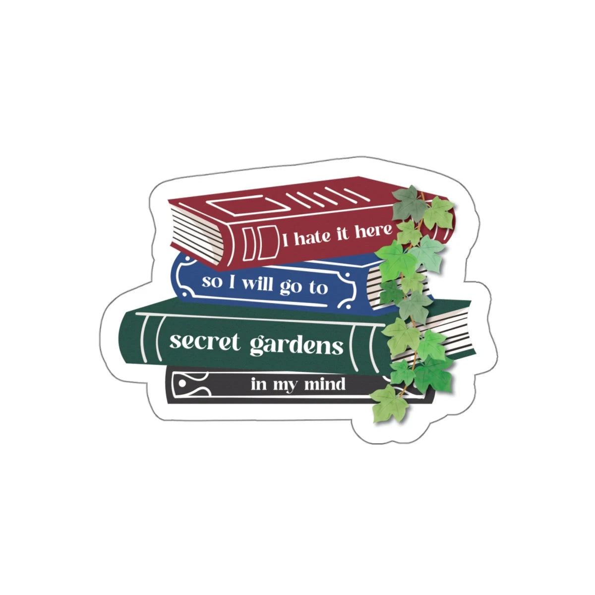 Stack of books that say the lyrics to Taylor Swifts I hate it here on the spines