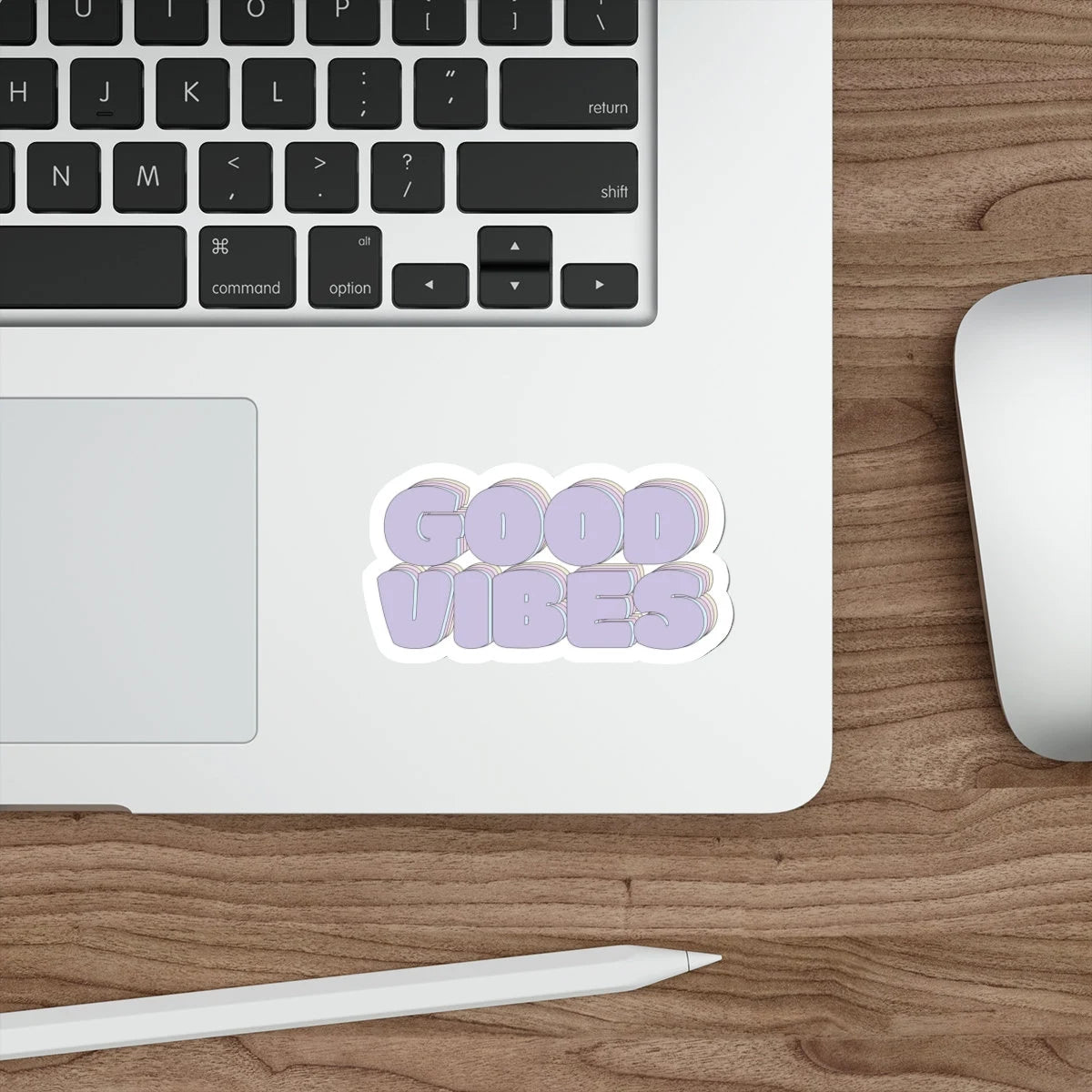 good vibes purple groovy sticker on laptop