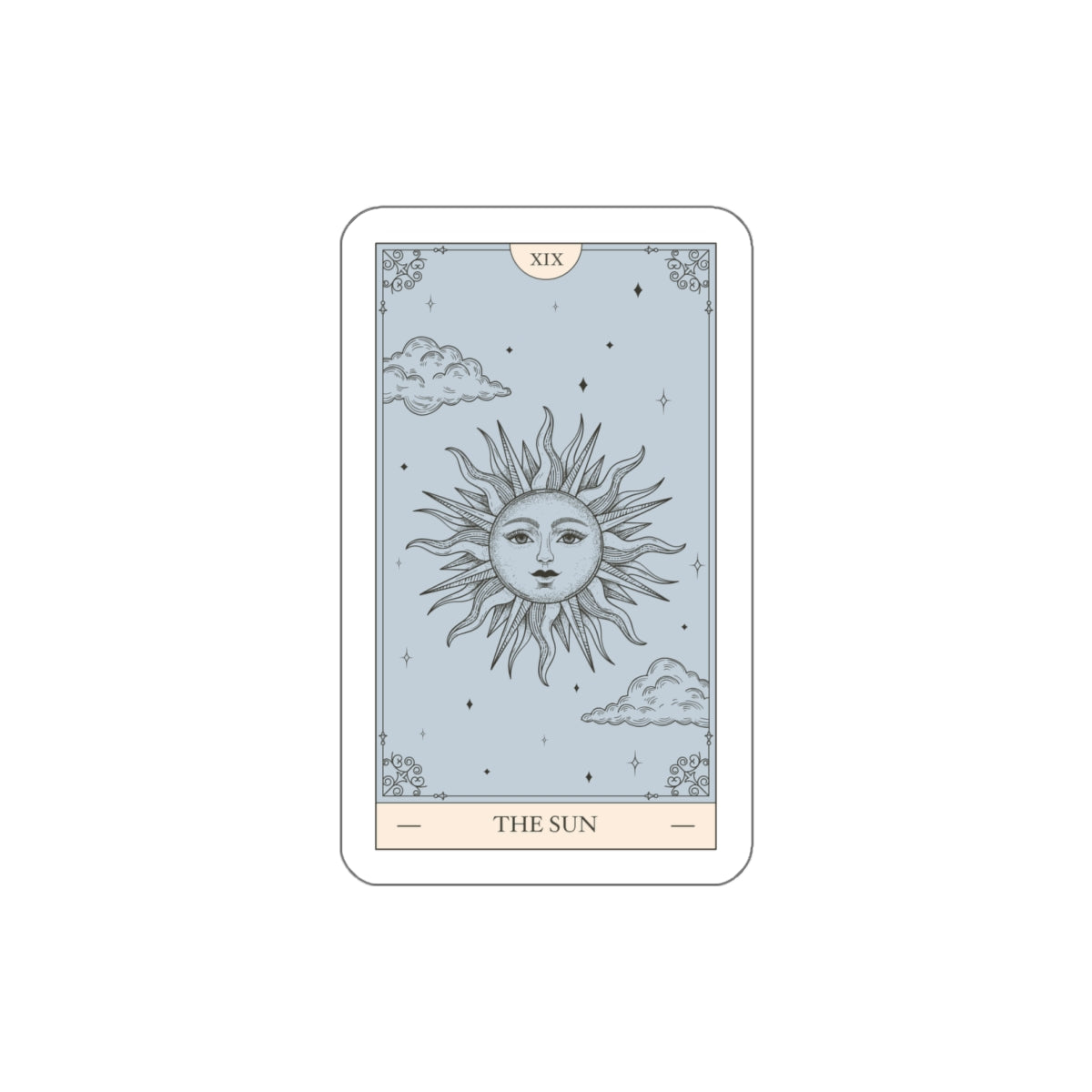 a blue and tan illustration of the sun on a tarot card